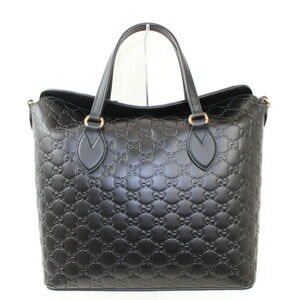 Gucci Signature Leather Top Handle Shoulder Bag Black Elegant